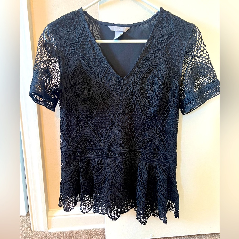 H&M Black Lace Peplum Top - Size S